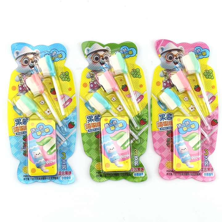2 in 1 Mini Toothbrush shaped lollipop with jam liquid candy CH-BP151
