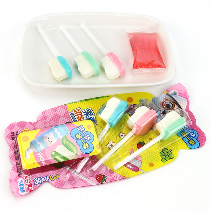2 in 1 Mini Toothbrush shaped lollipop with jam liquid candy CH-BP151