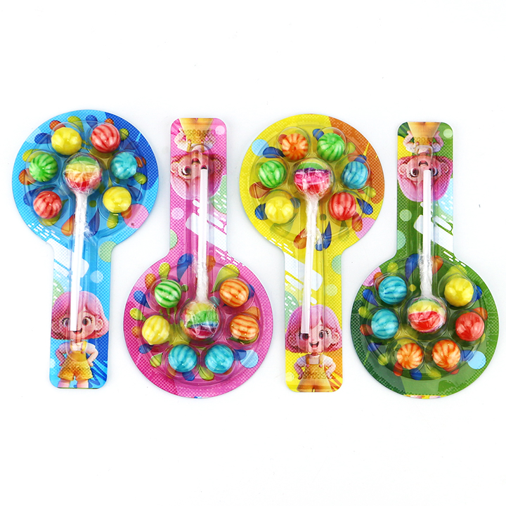2 in 1 Mini Watermelon bubble gum with rainbow lollipop candy CH-E354