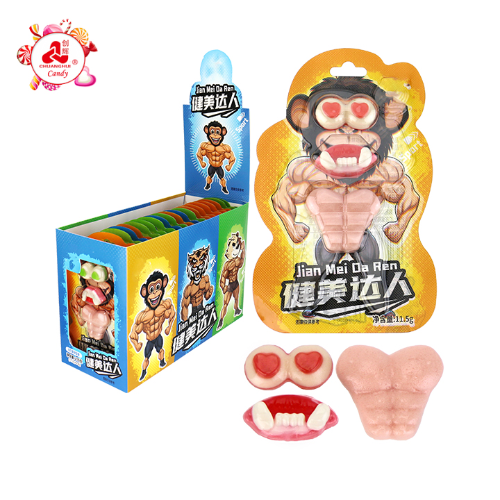 Gym Monkey Gummy Candy eyeballs, lips and teeth, fitness muscle shaped jelly candy CH-J746