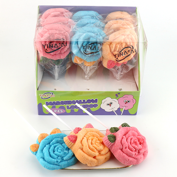 35g Rose Flower shaped big marshmallow lollipop CH-M228