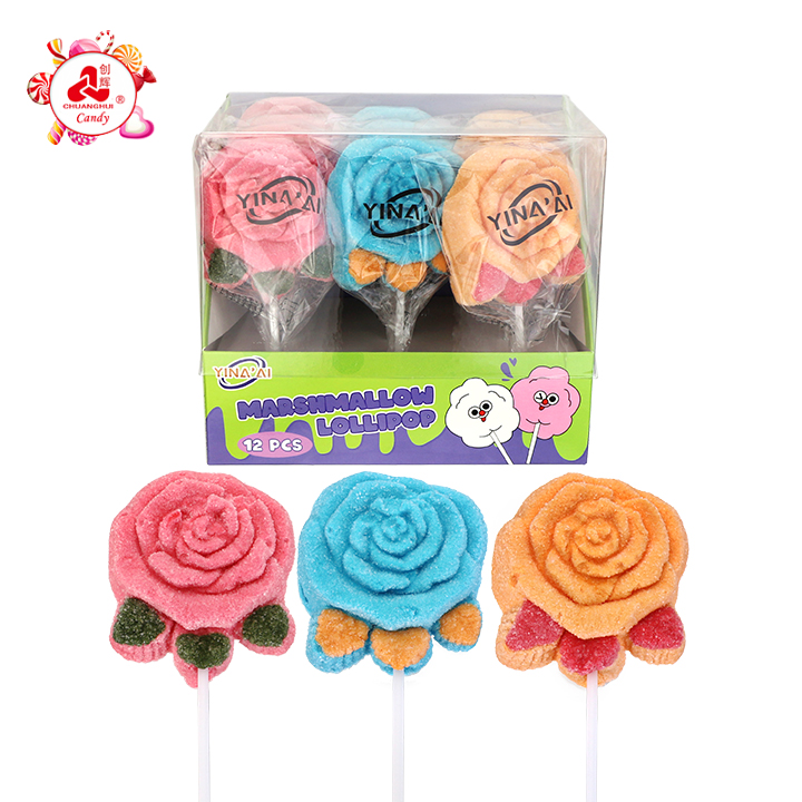 35g Rose Flower shaped big marshmallow lollipop CH-M228