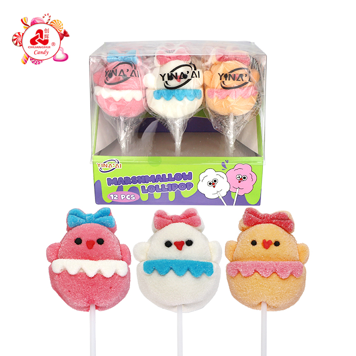 35g Cartoon Chicken shape big marshmallow lollipop CH-M230