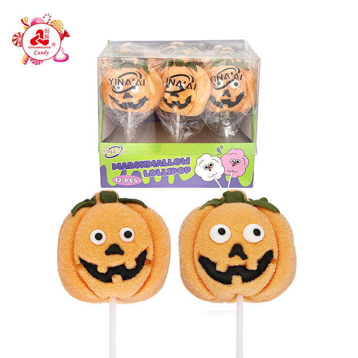 Halloween Candy 35g pumpkin shaped big marshmallow lollipop CH-M231
