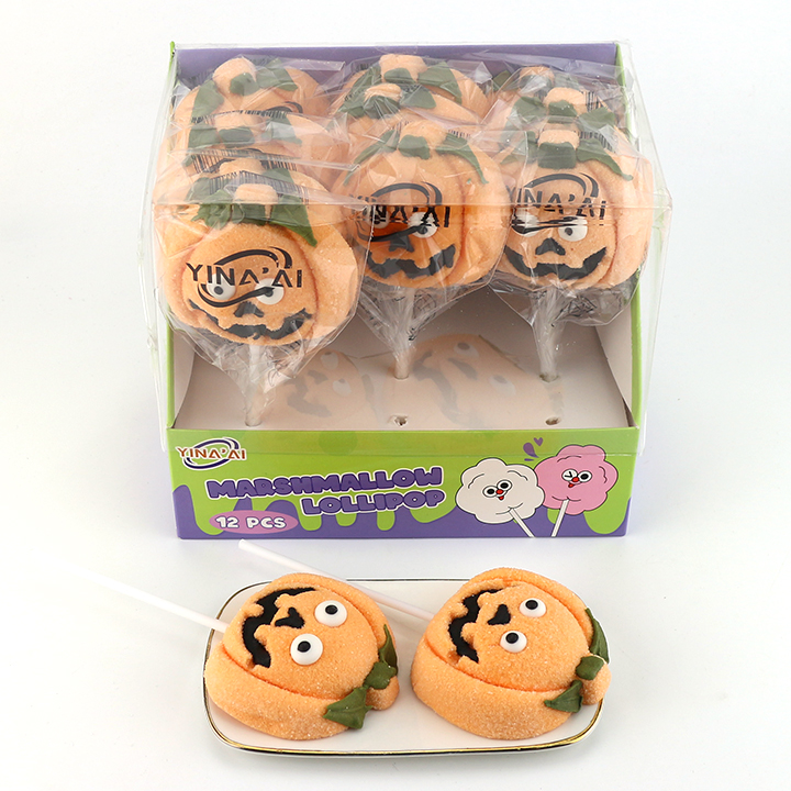 Halloween Candy 35g pumpkin shaped big marshmallow lollipop CH-M231
