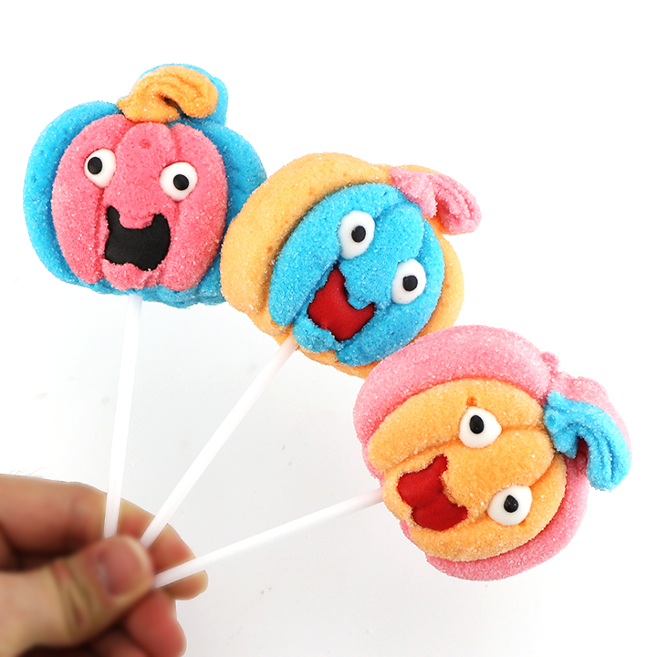 Halloween candy 35g Colorful pumpkin shaped big marshmallow lollipop CH-M232