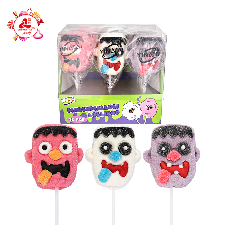 Halloween candy 35g Cartoon Zombie head shape big marshmallow lollipop CH-M233