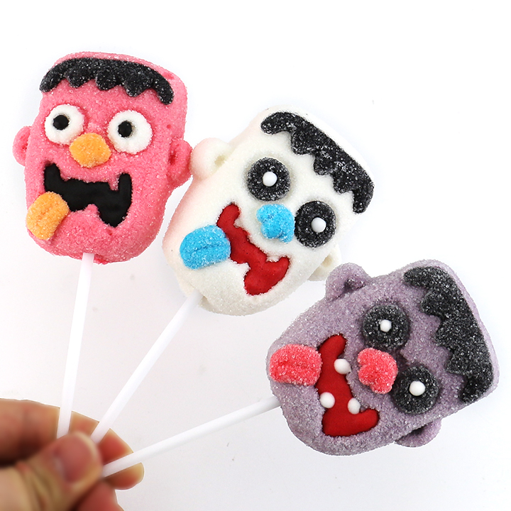 Halloween candy 35g Cartoon Zombie head shape big marshmallow lollipop CH-M233