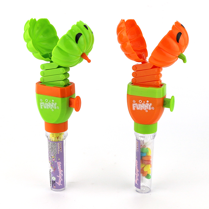 Halloween candy toy cartoon pumpkin head shape telescopic spring bite toy candy CH-TB249