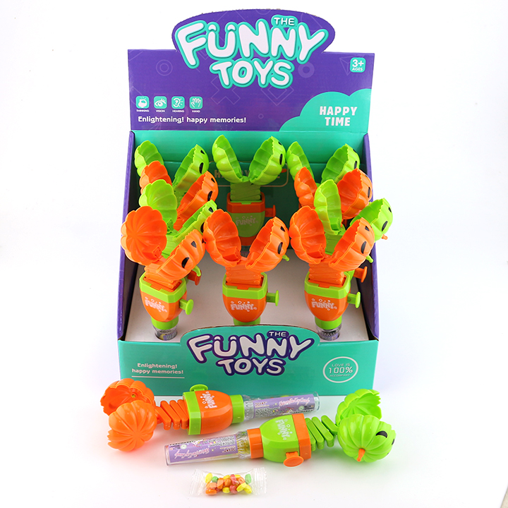 Halloween candy toy cartoon pumpkin head shape telescopic spring bite toy candy CH-TB249