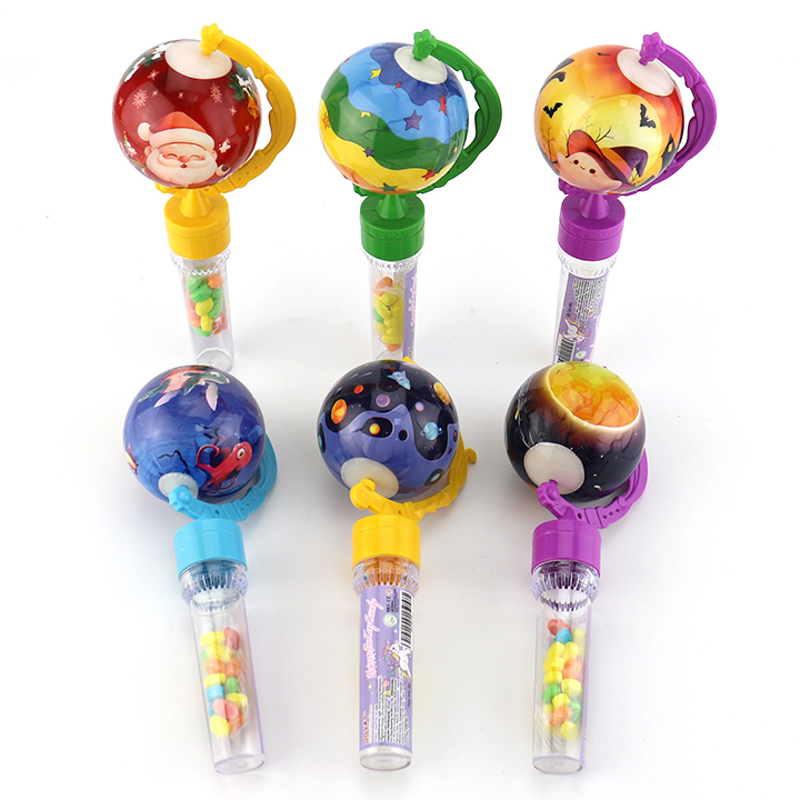 LED light glowing rotated globe shaped toy candy CH-TB252