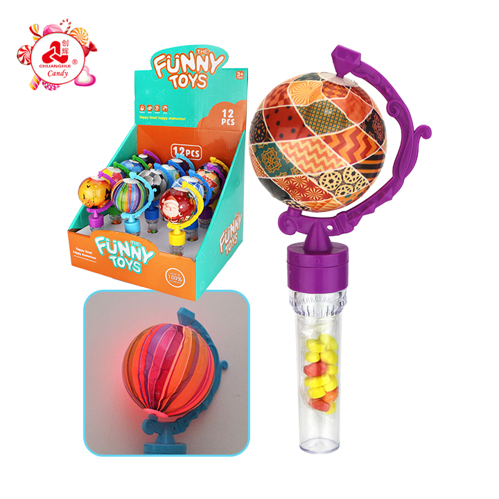 LED light glowing rotated globe shaped toy candy CH-TB252