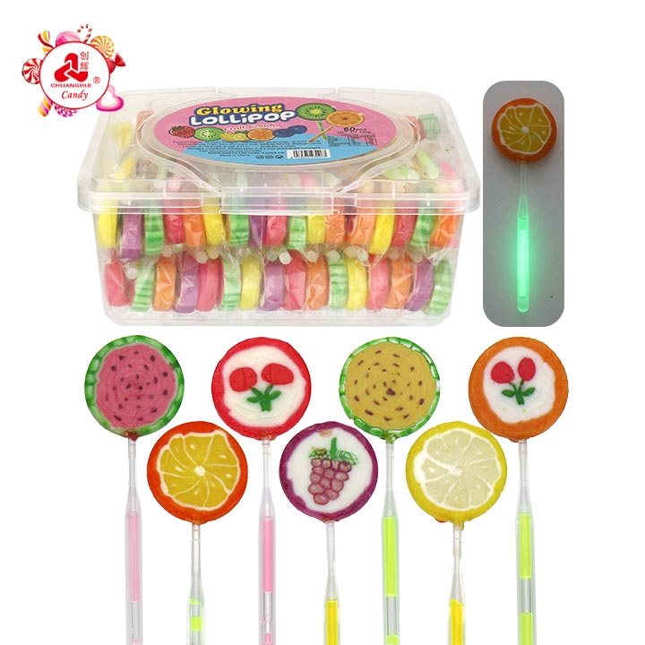 Fruits Patterns Lollipop with Fluorescent Glowing Stick Handmade Fruit Sliced Lollipop Candy CH-A113
