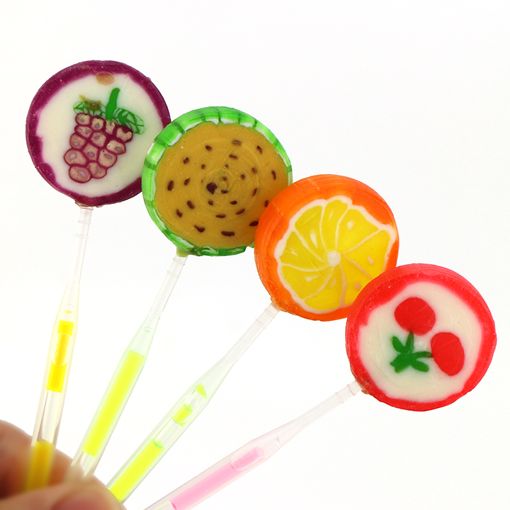 Fruits Patterns Lollipop with Fluorescent Glowing Stick Handmade Fruit Sliced Lollipop Candy CH-A113