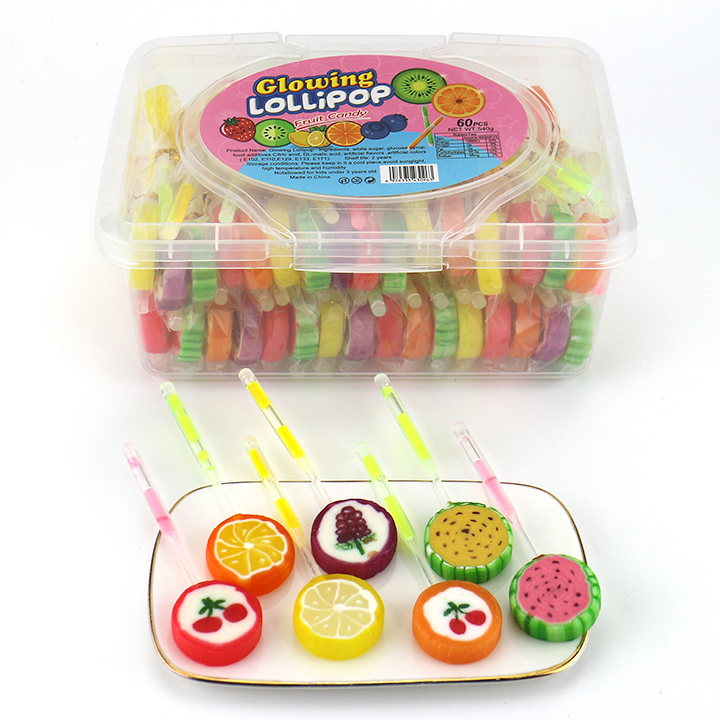 Fruits Patterns Lollipop with Fluorescent Glowing Stick Handmade Fruit Sliced Lollipop Candy CH-A113