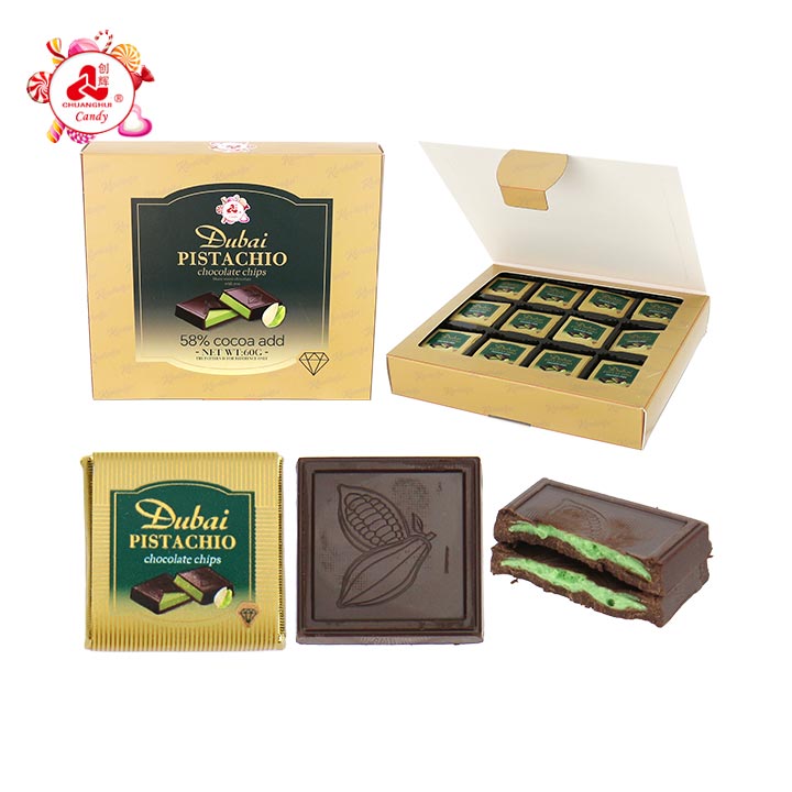 High quality Thin block Dubai chocolate with pistachio nut jam filling CH-BC170
