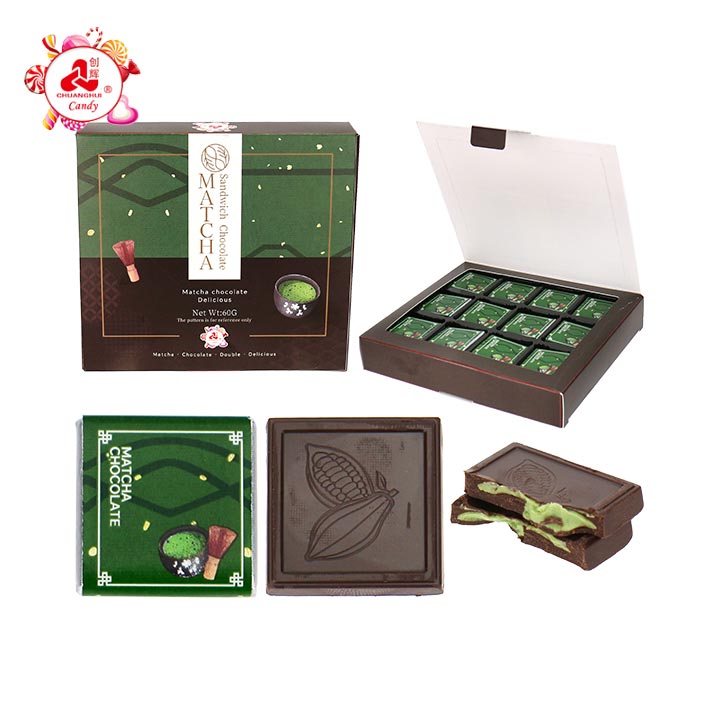 High quality Thin block Dubai chocolate with matcha flavored jam filling CH-BC170-1