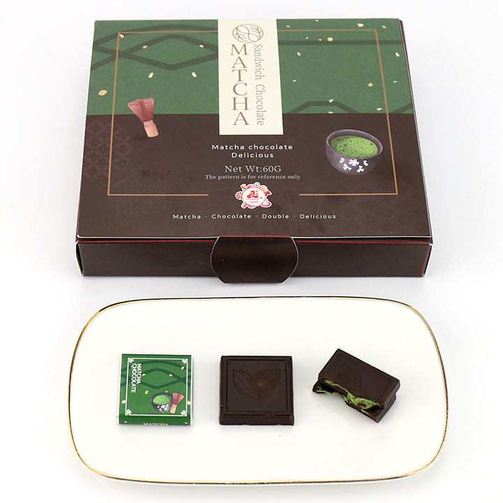 High quality Thin block Dubai chocolate with matcha flavored jam filling CH-BC170-1