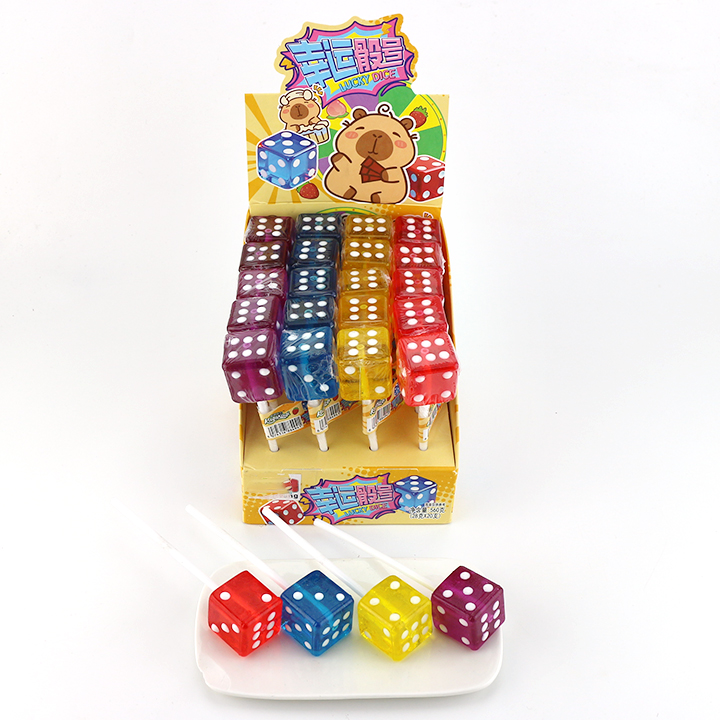 28g Dice Shaped Cubic Hard Lollipop Candy in display box CH-BP153