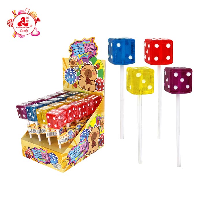 28g Dice Shaped Cubic Hard Lollipop Candy in display box CH-BP153