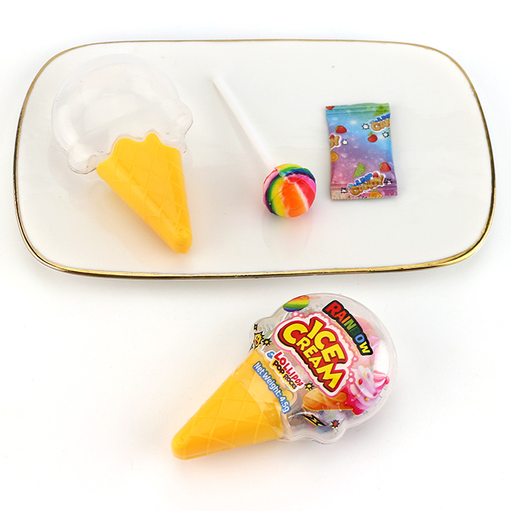 Colorful Ice Cream Rainbow lollipops with popping rock candy in ice cream shaped boxes CH-BP155