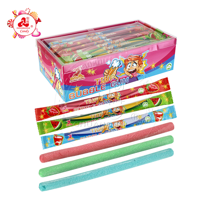 Super Acid Candy Colorful Long Fruit Flavor Sour Chewing Bubble Gum Stick CH-E355