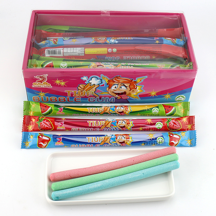 Super Acid Candy Colorful Long Fruit Flavor Sour Chewing Bubble Gum Stick CH-E355