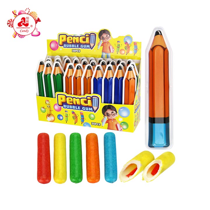 pencil shaped packaging bubble gum stick with jam filled CH-E357