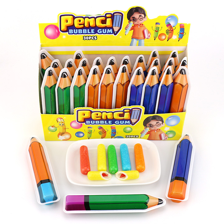 pencil shaped packaging bubble gum stick with jam filled CH-E357