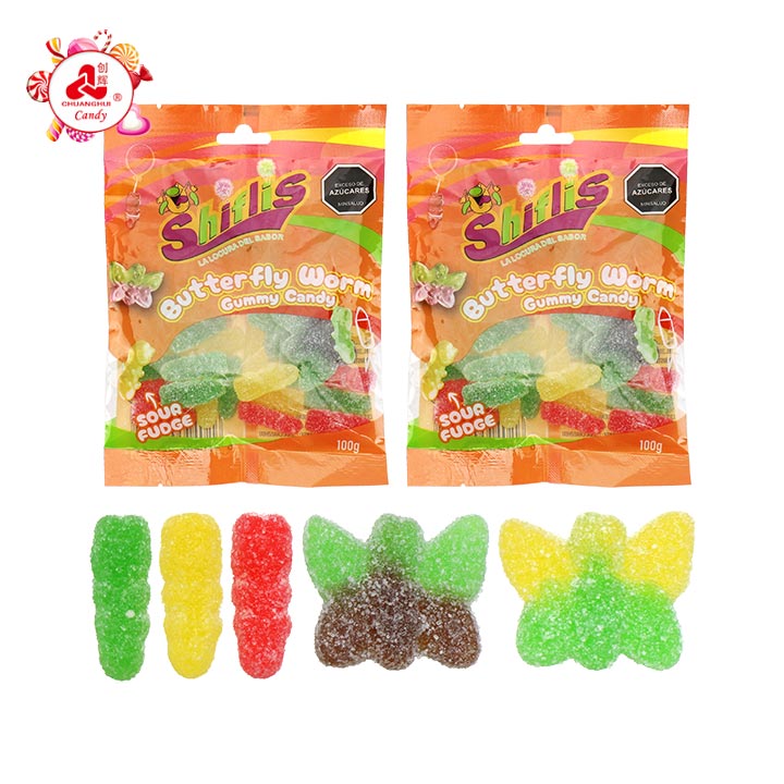 100g 2 in 1 Halal Butterfly Worm Gummy Insect Chewing Soft Candy CH-J701