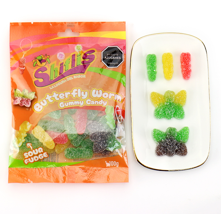 100g 2 in 1 Halal Butterfly Worm Gummy Insect Chewing Soft Candy CH-J701