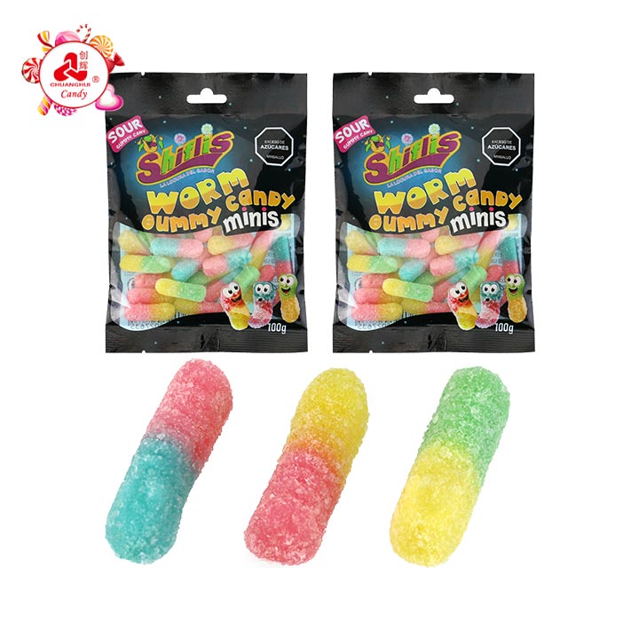 100g Two-tone Mini Worm shaped soft gummy candy in bag CH-J702