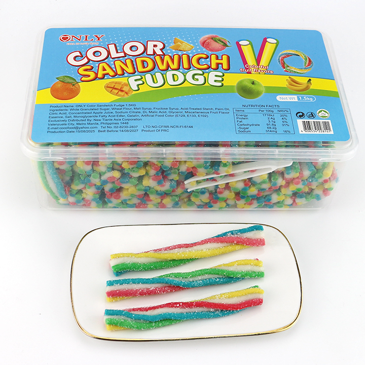 1.5Kg color sandwich fudge twist Long Rope Noodle Soft Gummy Candy CH-J751