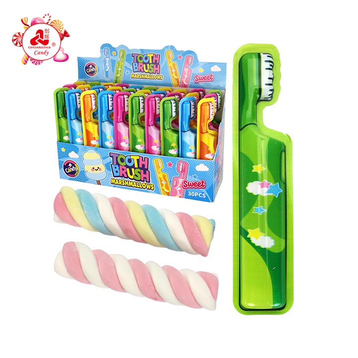3D toothbrush shaped packaging colorful twist marshmallow strips CH-M234