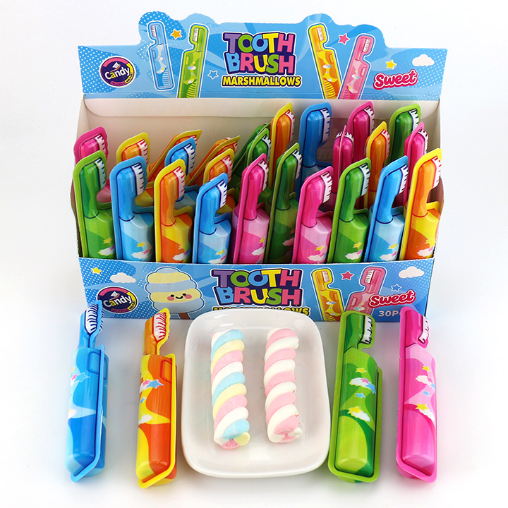 3D toothbrush shaped packaging colorful twist marshmallow strips CH-M234