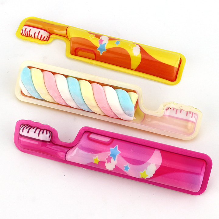 3D toothbrush shaped packaging colorful twist marshmallow strips CH-M234