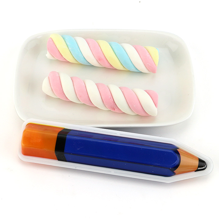 3D Pencil shaped packaging colorful twist marshmallow strips CH-M235