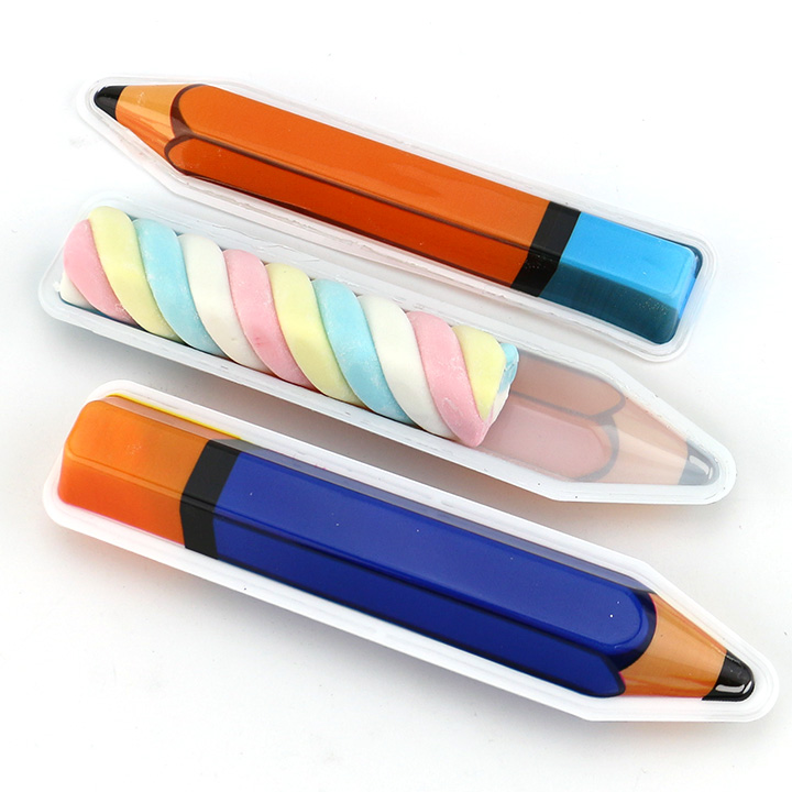 3D Pencil shaped packaging colorful twist marshmallow strips CH-M235