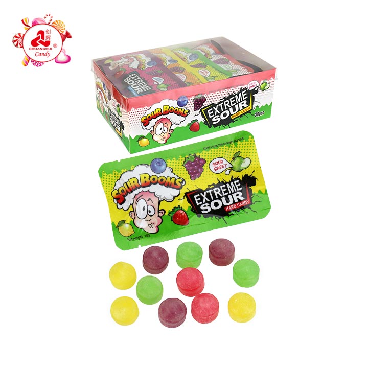 Bagged acid fruit flavors Sour Booms candy extremely sour hard candy CH-Q141