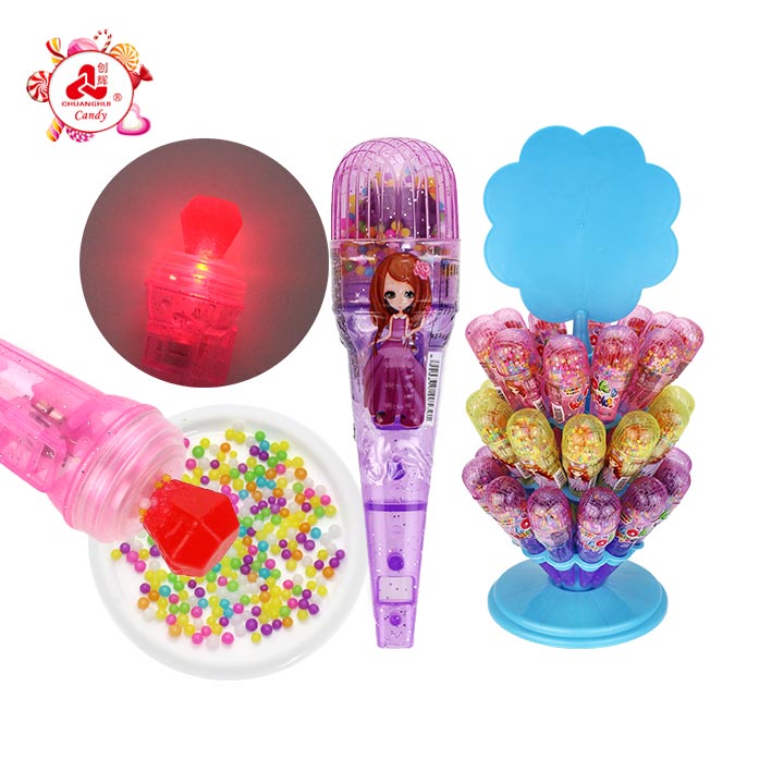 LED Light up Microphone Lollipop Toy Candy with Rainbow Bead Candy CH-T1443
