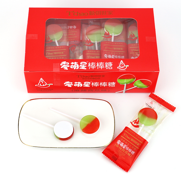2 in 1 Spicy Watermelon Flavor Round Flat Hard Lollipop with Pressed Tablet Candy CH-BP103-6