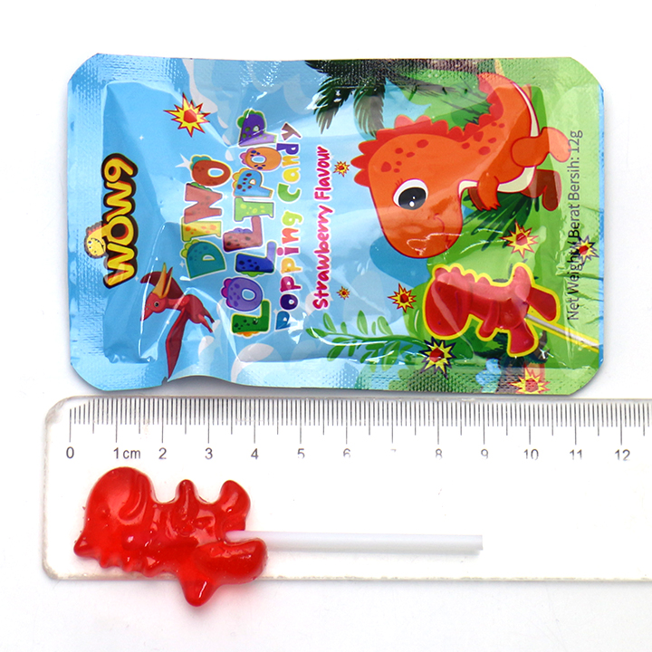 Bagged cola and strawberry flavored cartoon dinosaur shaped lollipop with Popping Candy CH-B394