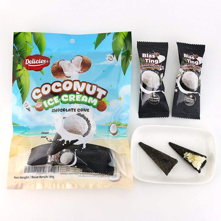 Bagged coconut black ice cream shaped chocolate wafer biscuit cone CH-D128-1