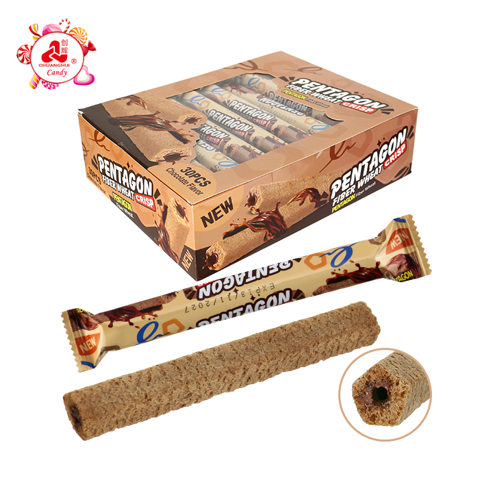 Halal Grain Snacks Crispy pentagonal Fiber Wheat Wafer Biscuit with Chocolate Jam Filled CH-D154