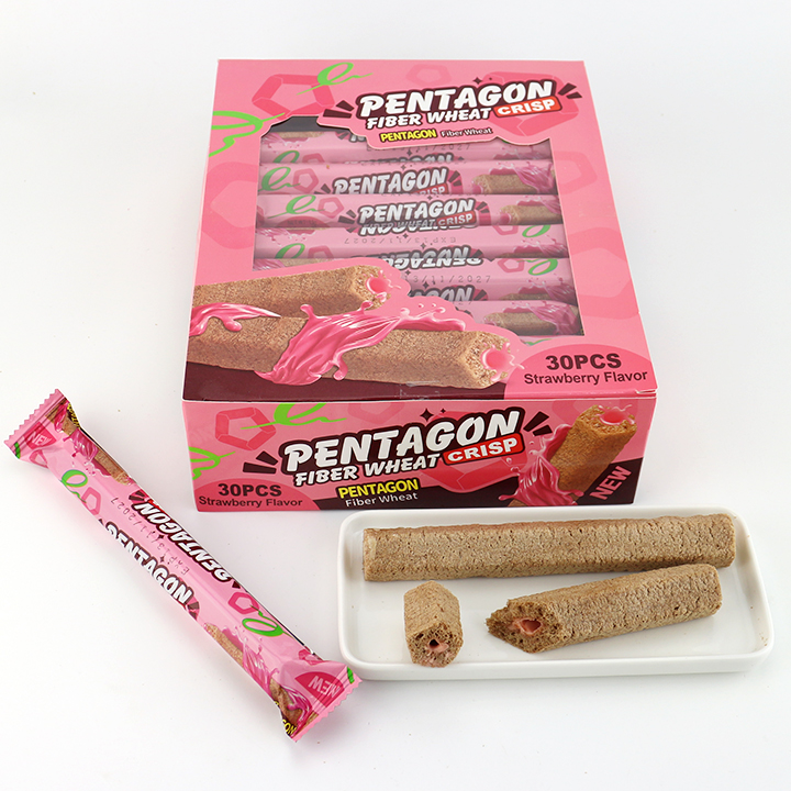 Halal Grain Snacks Crispy pentagonal Fiber Wheat Wafer Biscuit with Chocolate Jam Filled CH-D154