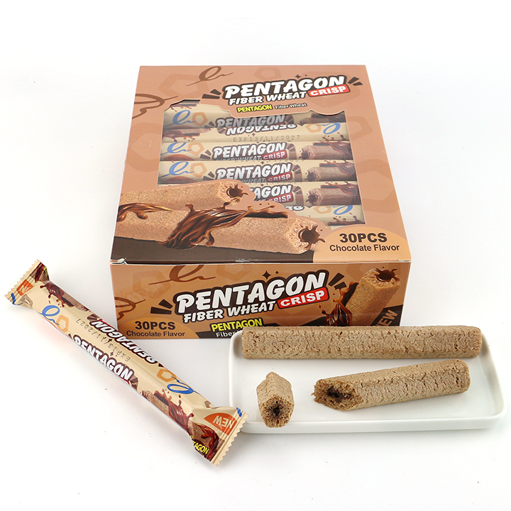 Halal Grain Snacks Crispy pentagonal Fiber Wheat Wafer Biscuit with Chocolate Jam Filled CH-D154