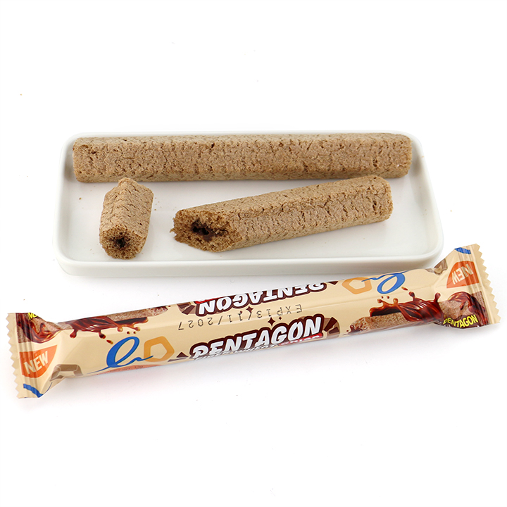 Halal Grain Snacks Crispy pentagonal Fiber Wheat Wafer Biscuit with Chocolate Jam Filled CH-D154