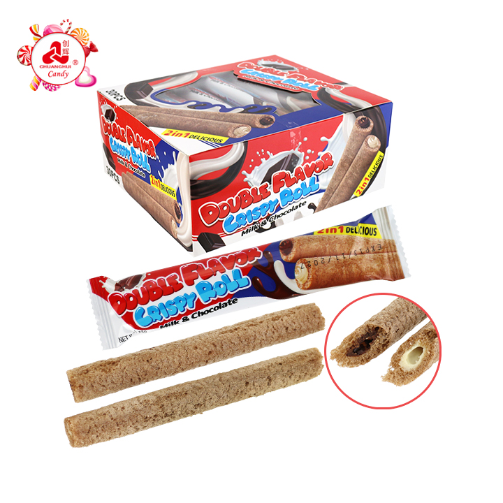 Double flavors Crispy Roll Fiber Wheat Wafer rice Stick with Chocolate,milk cream Filled CH-D155