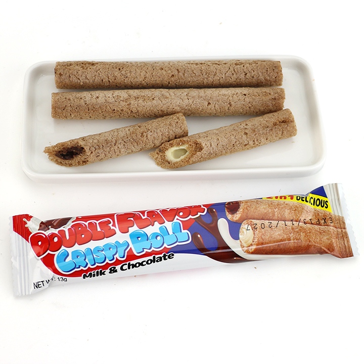 Double flavors Crispy Roll Fiber Wheat Wafer rice Stick with Chocolate,milk cream Filled CH-D155