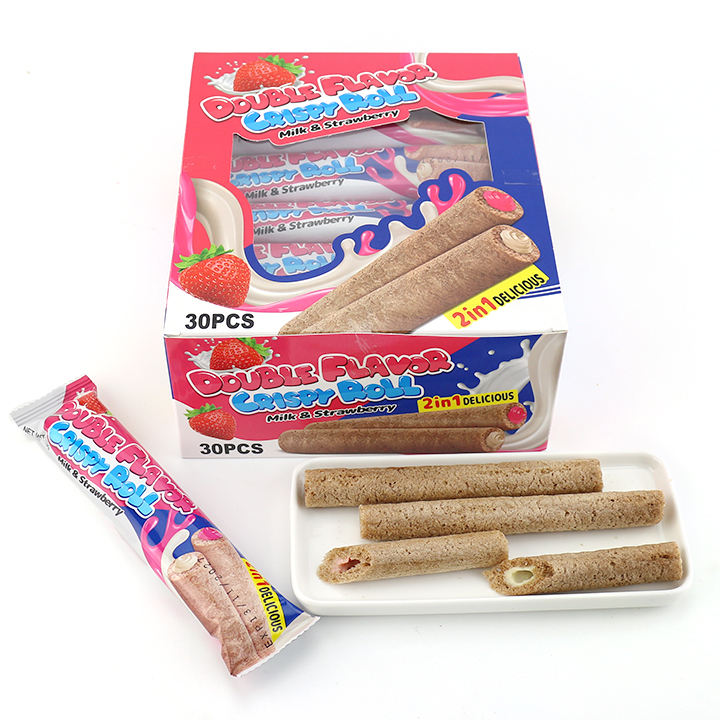 Double flavors Crispy Roll Fiber Wheat Wafer rice Stick with Chocolate,milk cream Filled CH-D155